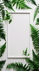 vertical white rectangle with 4 moody fern isolated in the center of the frame