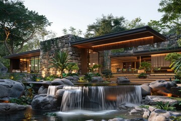 Fototapeta premium A luxurious villa at the foot of the mountain