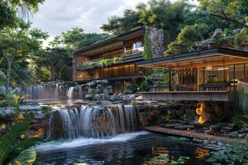 Fototapeta premium A luxurious villa at the foot of the mountain