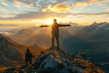 Fototapeta premium People who climb to the mountaintop
