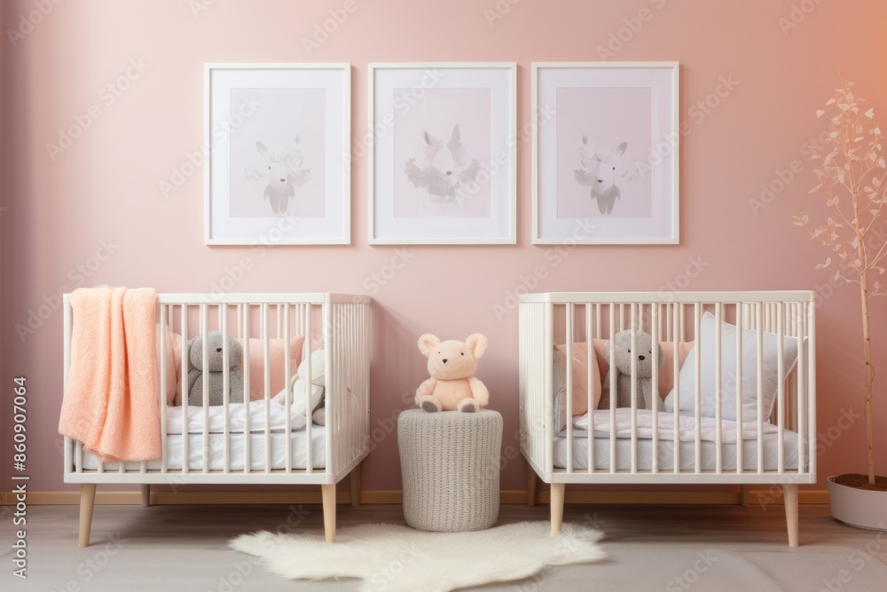 Wall mural Nursery Interior crib room.