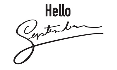 Hello september text font calligraphy hand lettering script black dark color symbol sign hello september month event celebration autumn print word calendar graphic plant hello vector illustration art