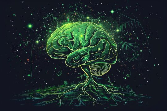 Independent brain with green background illustration