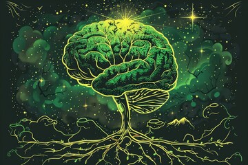 Independent brain with green background illustration