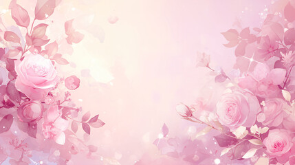 Watercolor pink rose floral background for wedding, invitation, and greeting card with copy space text