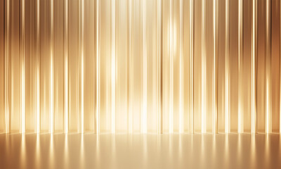 A golden corrugated glass texture . A panel with luxury aesthetic backdrop, with acryl sheet material. Gold background
