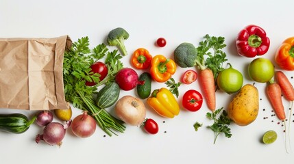 Fresh Vegetables and Fruits from Paper Bag - Generative AI