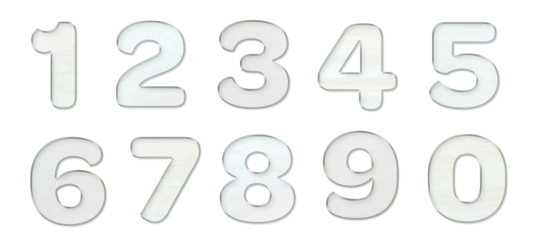 縁が光る白く塗装された木の数字セット
