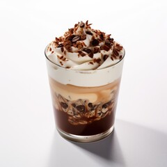 Iced coffee with whipped cream and chocolate shavings