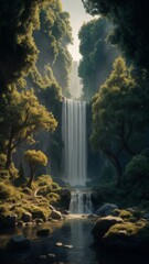 Fototapeta premium there is a waterfall in the middle of a forest with rocks and trees