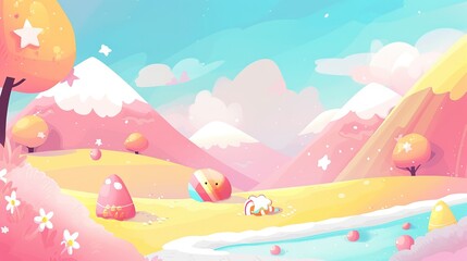 Dreamy Pastel Landscape with Candy-Like Elements