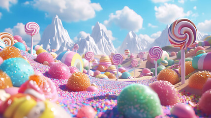Fantasy Candyland with Sweet Treats and Ice Cream Castles, Dreamy Confectionery Landscape in Pastel Colors