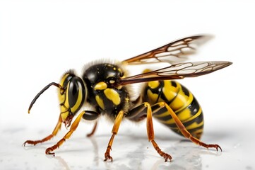 Common wasp, Vespula vulgaris, European wasp isolated on white, top view.