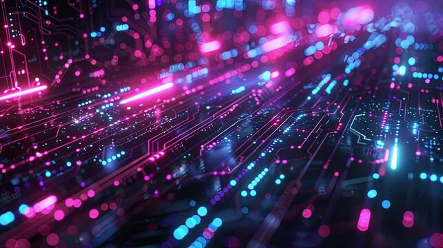 Technology Motherboard Circuit Computer Processor Background Abstract LED neon Colored