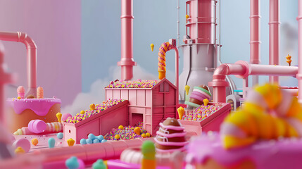 3d illustration A factory producing candy and sweets