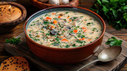 soup with mushrooms HD 8K wallpaper Stock Photographic Image  