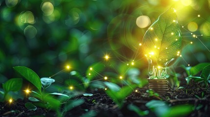 Sustainable Growth: The Power of Green Investments, Eco Energy, and Renewable Energy Icons on a Rising Graph