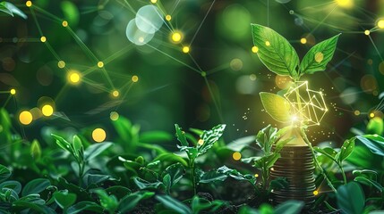 Sustainable Growth: The Power of Green Investments, Eco Energy, and Renewable Energy Icons on a Rising Graph
