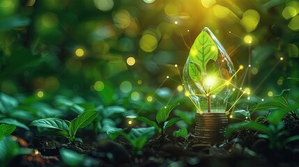 Sustainable Growth: The Power of Green Investments, Eco Energy, and Renewable Energy Icons on a Rising Graph