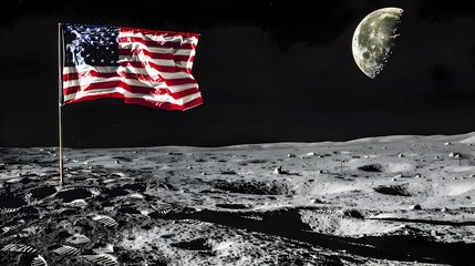 American Flag Proudly Waving on the Lunar Surface