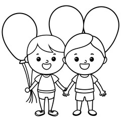 Cute cartoon character illustration holding a balloon. Happy Friendship Day!