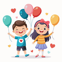 Cute cartoon character illustration holding a balloon. Happy Friendship Day!