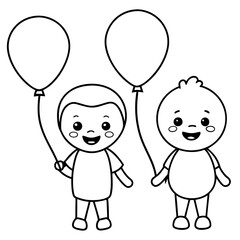 Cute cartoon character illustration holding a balloon. Happy Friendship Day!