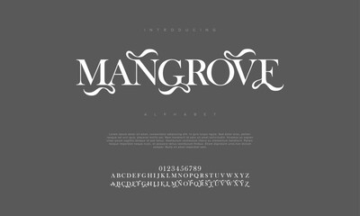 Mangrove premium luxury elegant alphabet letters and numbers. Vintage wedding typography classic serif font decorative vintage retro. creative vector illustration