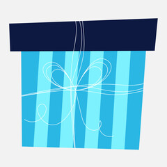 blue striped gift decorated with white thread