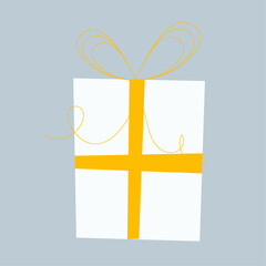 gift in white packaging with gold ribbon