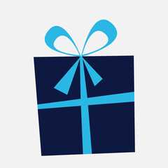 gift in blue packaging with blue ribbon and bow