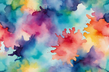 Abstract vibrant watercolor background with splashes of color in shades of pink red yellow blue and green