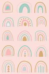 Cute flat rainbow shape vector element bundle
