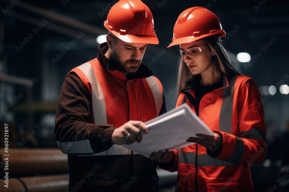 Wall mural working hardhat helmet togetherness.