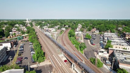 High speed LIRR train passing through Floral Park, NY