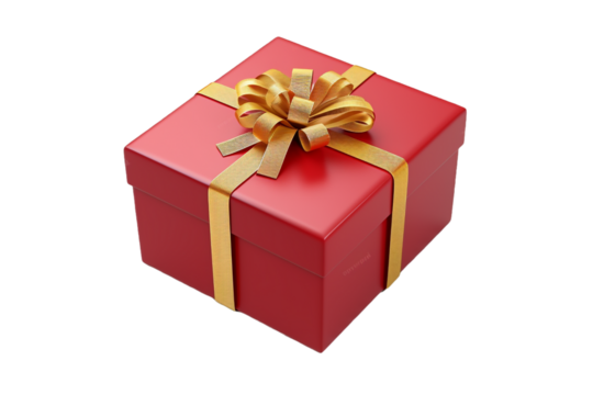red gift box with gold ribbon isolated on transparent background