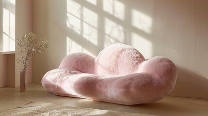 Stylish pink cloud sofa in a minimalist decor, innovative design, soft and plush, perfect for a modern, serene home