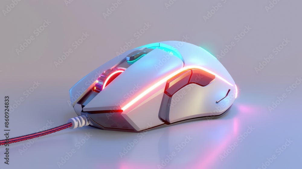 Poster a computer mouse with glowing red and orange lights on it. generate ai image