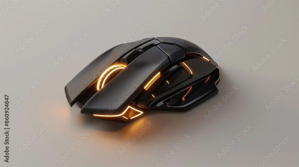 Poster a computer mouse with glowing red and orange lights on it. generate ai image