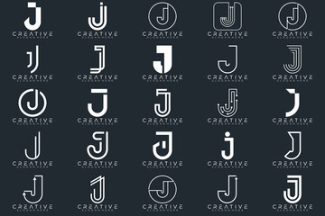 Mega logo collection, Abstract letter J logo design. icons for business	