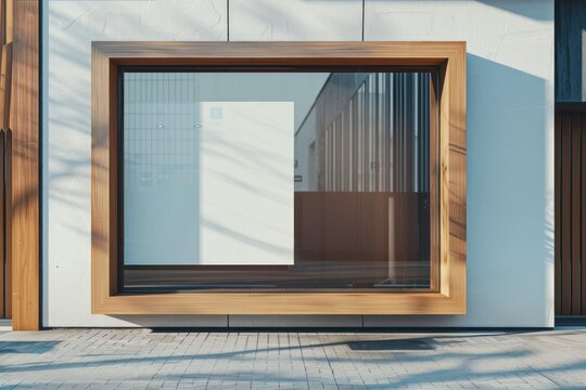 Minimal branding shop window mockup electronics windowsill hardware.