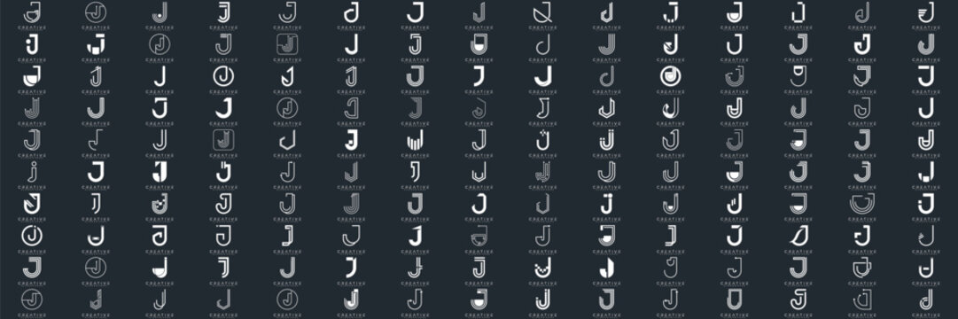 Mega logo collection, Abstract letter J logo design. icons for business	