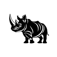 Fototapeta premium Stylized Rhino Illustration in Black and White, A bold, stylized black and white illustration of a rhino, featuring clean lines and artistic patterns, highlighting strength and uniqueness. 