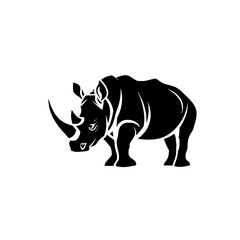 Fototapeta premium Stylized Rhino Illustration in Black and White, A bold, stylized black and white illustration of a rhino, featuring clean lines and artistic patterns, highlighting strength and uniqueness. 