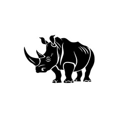 Obraz premium Stylized Rhino Illustration in Black and White, A bold, stylized black and white illustration of a rhino, featuring clean lines and artistic patterns, highlighting strength and uniqueness. 