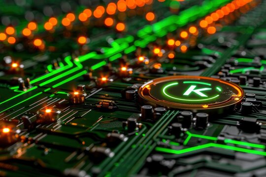 a kyber network logo on a green background, with liquidity protocol circuits