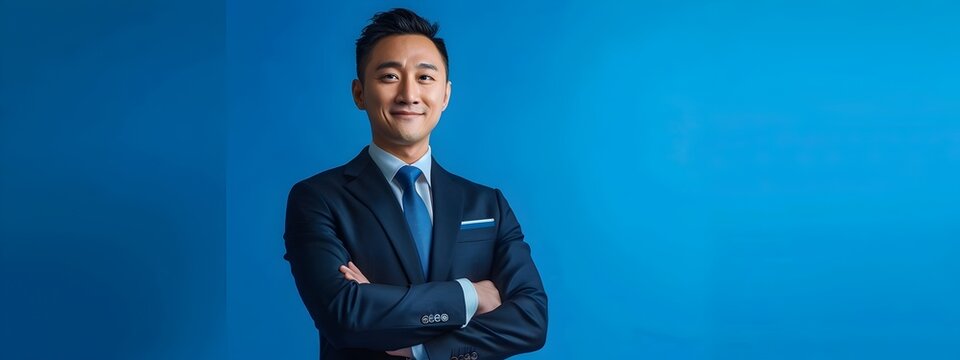 Successful Smiling Businessman Wearing Suit Standing in Neo Pop Commercial Style