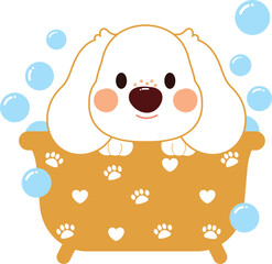 Cute White puppy dog in bathtub