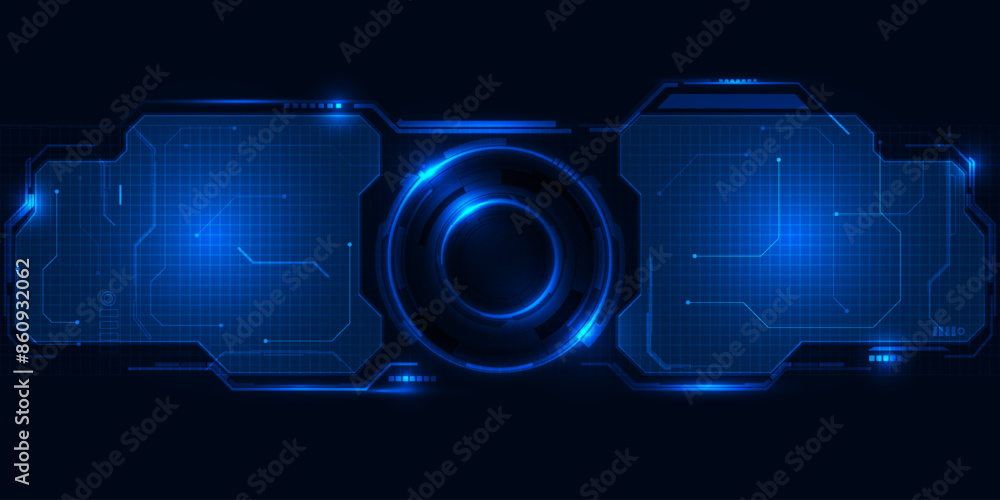 Poster vector illustration of futuristic blue digital high technology with circle hud and digital circuit e