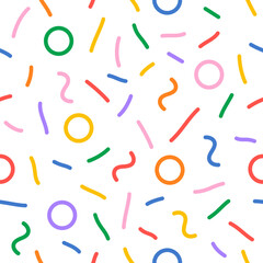 Confetti vector pattern. Minimal line shape abstract background. Geometric graphic flat style illustration. Kid celebrate birthday party background. Funny childish vector decoration